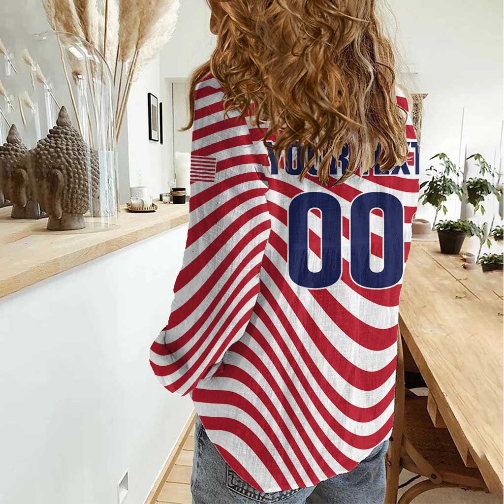 Custom Soccer 2026 USA Women Casual Shirt Wave Flag Stylized