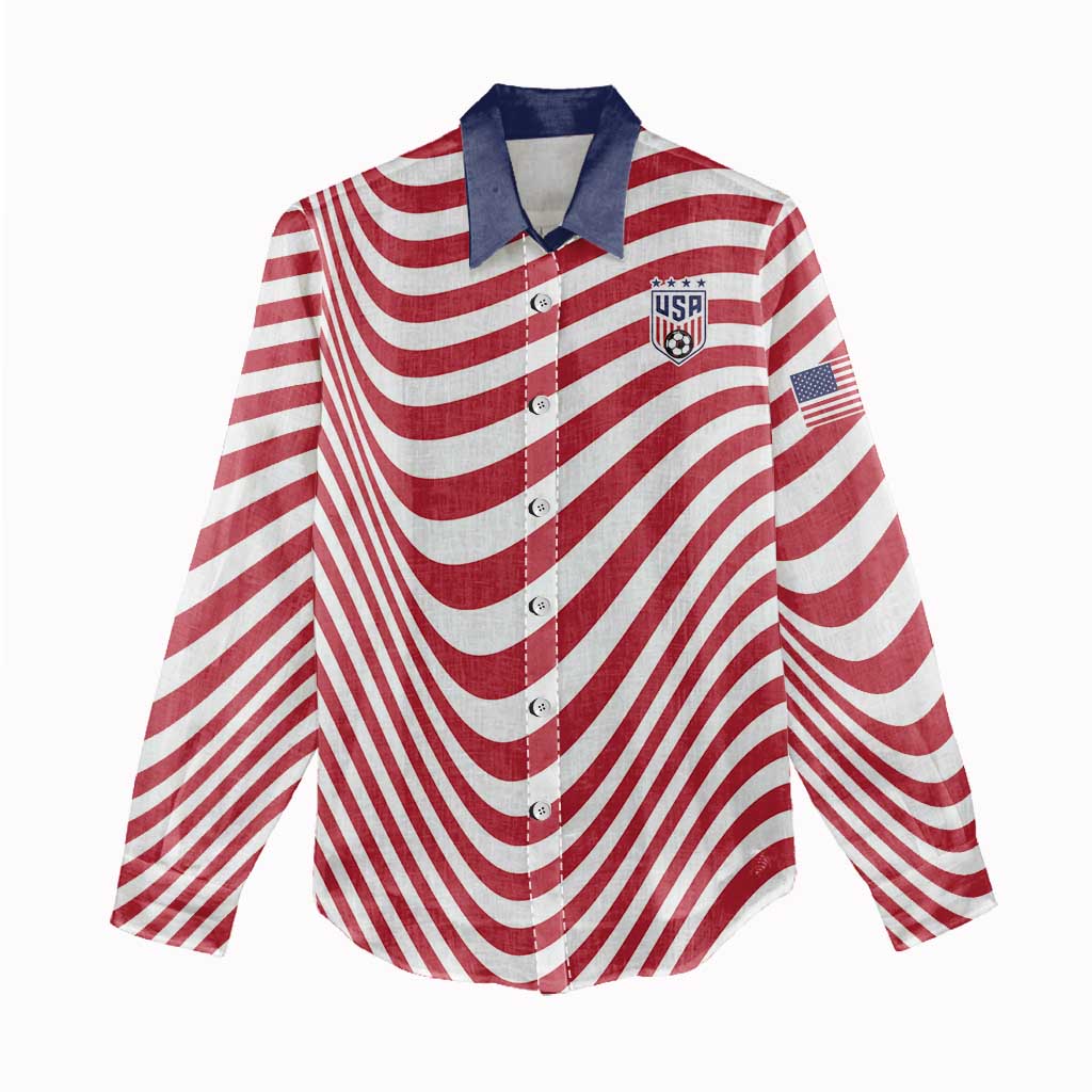 Custom Soccer 2026 USA Women Casual Shirt Wave Flag Stylized