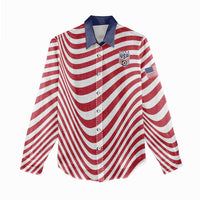 Custom Soccer 2026 USA Women Casual Shirt Wave Flag Stylized
