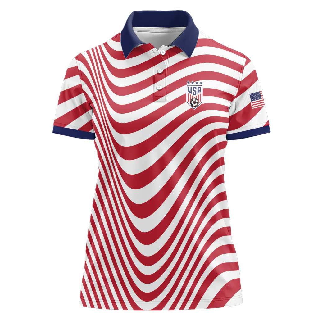 Custom Soccer 2026 USA Women Polo Shirt Wave Flag Stylized