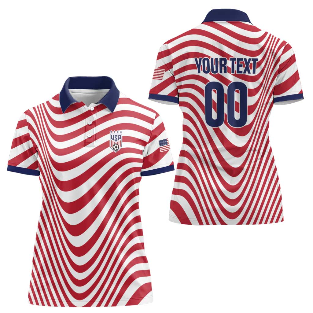 Custom Soccer 2026 USA Women Polo Shirt Wave Flag Stylized