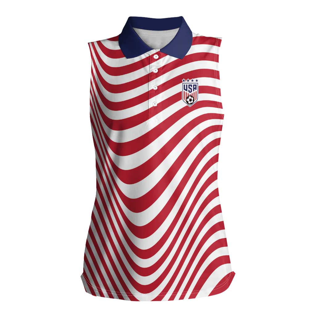 Custom Soccer 2026 USA Women Sleeveless Polo Shirt Wave Flag Stylized