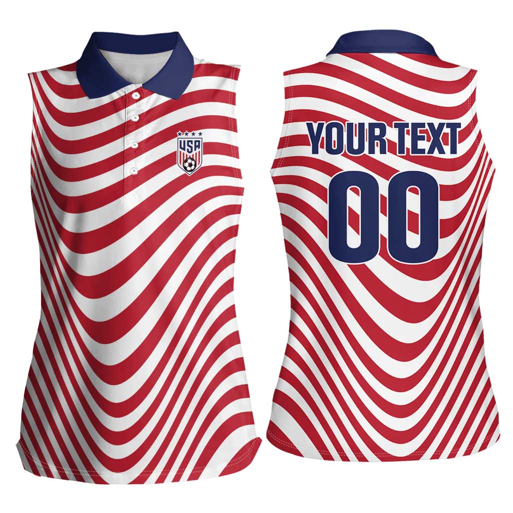 Custom Soccer 2026 USA Women Sleeveless Polo Shirt Wave Flag Stylized
