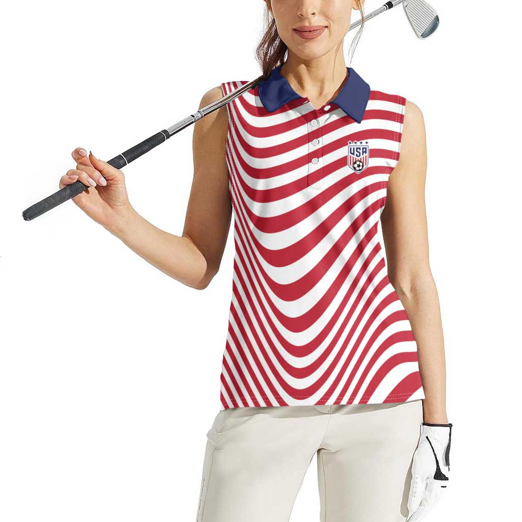Custom Soccer 2026 USA Women Sleeveless Polo Shirt Wave Flag Stylized