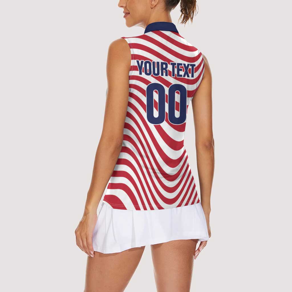 Custom Soccer 2026 USA Women Sleeveless Polo Shirt Wave Flag Stylized