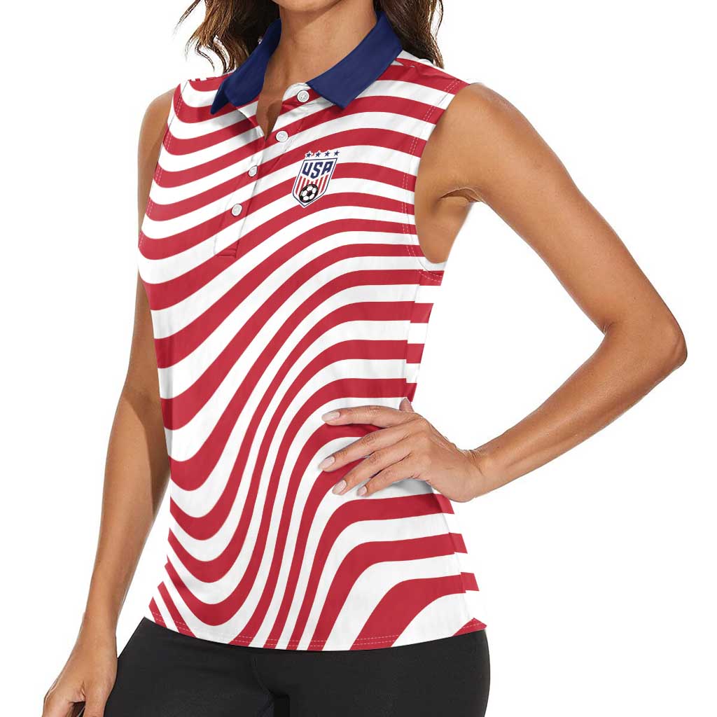 Custom Soccer 2026 USA Women Sleeveless Polo Shirt Wave Flag Stylized