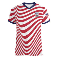 Custom Soccer 2026 USA Women V-Neck T-Shirt Wave Flag Stylized