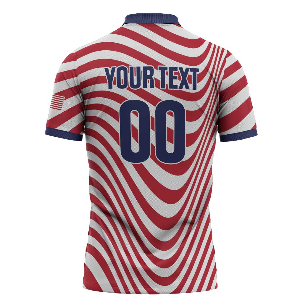 Custom Soccer 2026 USA Zipper Polo Shirt Wave Flag Stylized