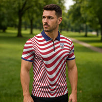 Custom Soccer 2026 USA Zipper Polo Shirt Wave Flag Stylized