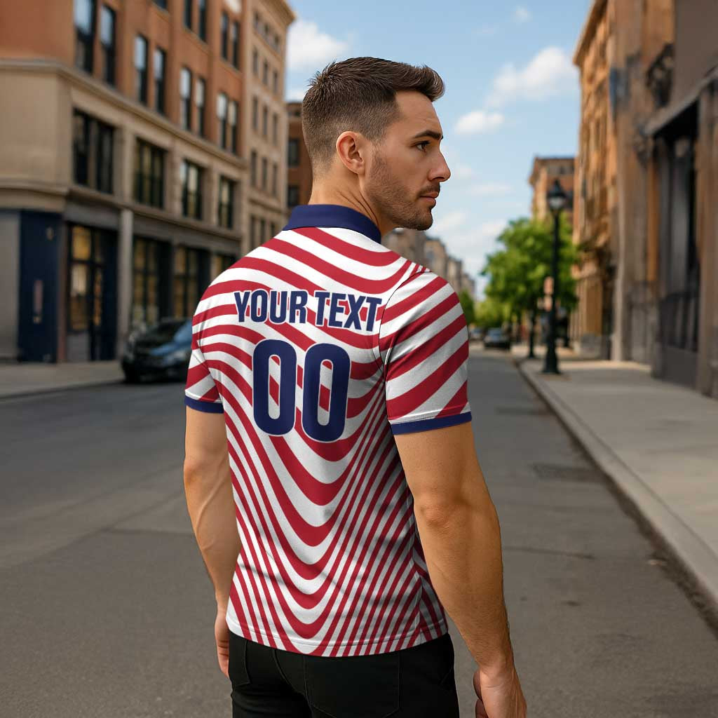 Custom Soccer 2026 USA Zipper Polo Shirt Wave Flag Stylized