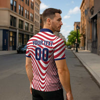 Custom Soccer 2026 USA Zipper Polo Shirt Wave Flag Stylized