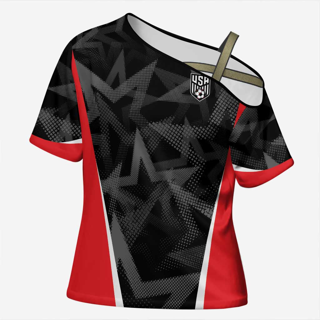 Custom Soccer 2026 USA Cross Shoulder Shirt Black Stars Version