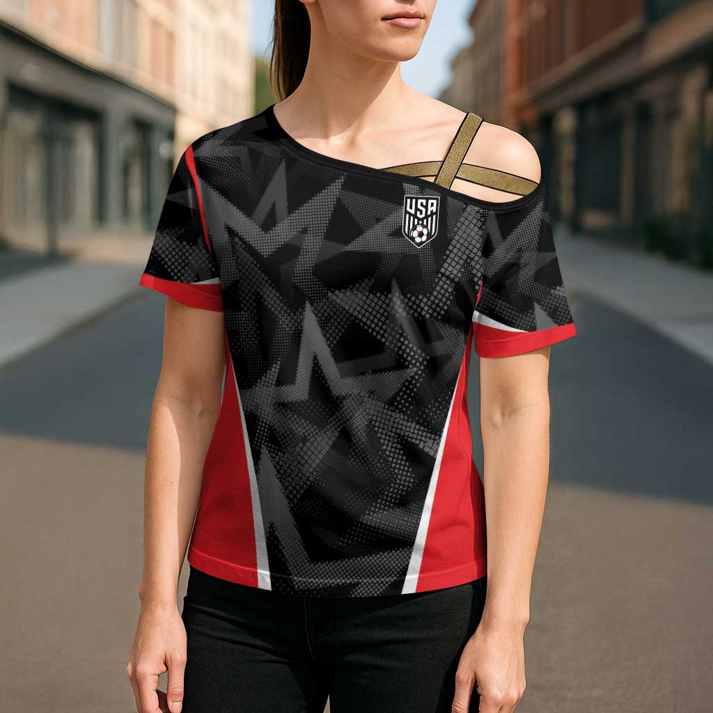 Custom Soccer 2026 USA Cross Shoulder Shirt Black Stars Version