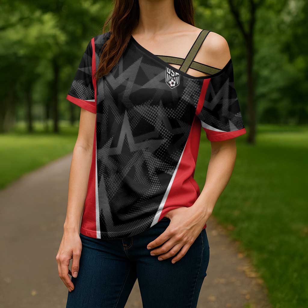 Custom Soccer 2026 USA Cross Shoulder Shirt Black Stars Version