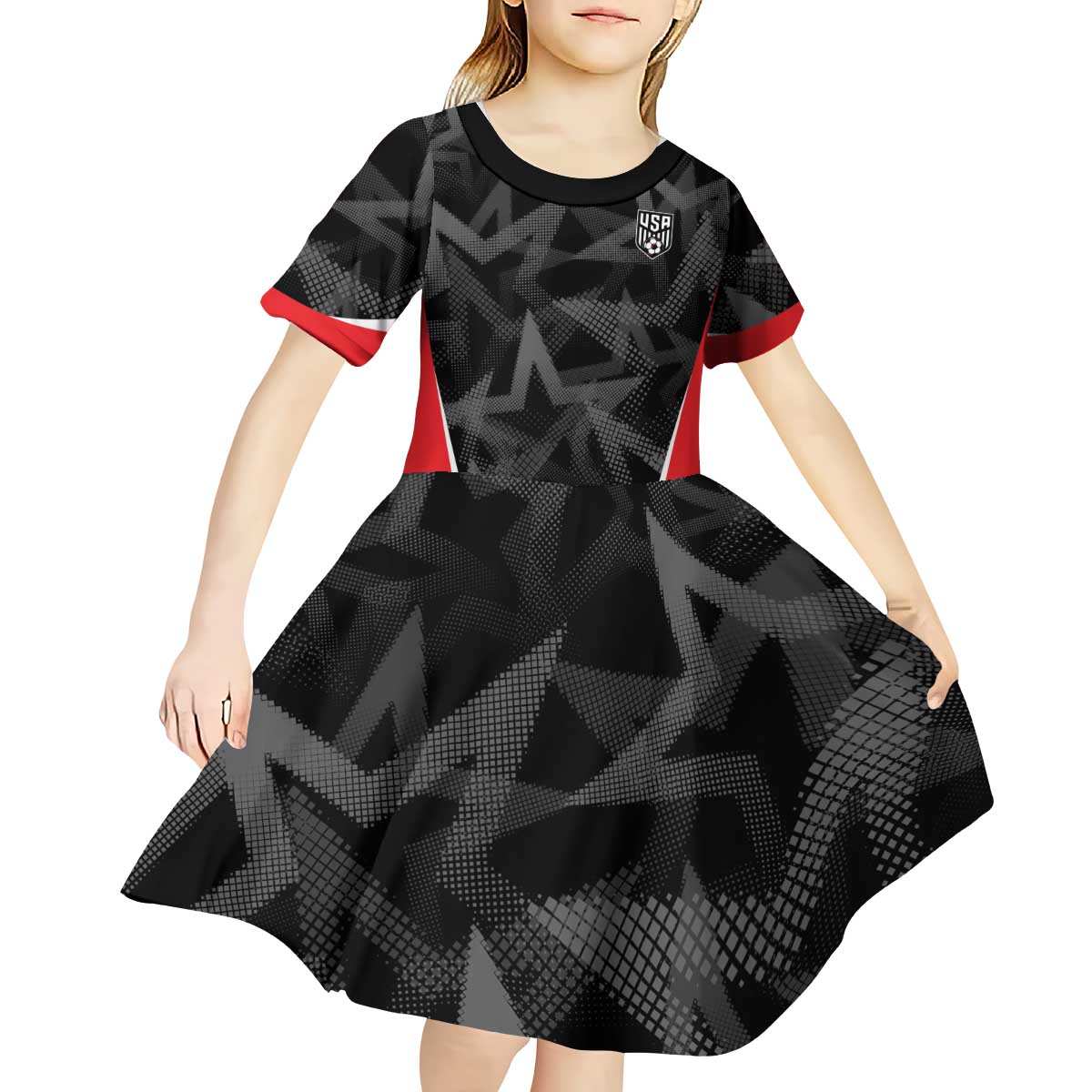 Custom Soccer 2026 USA Kid Short Sleeve Dress Black Stars Version