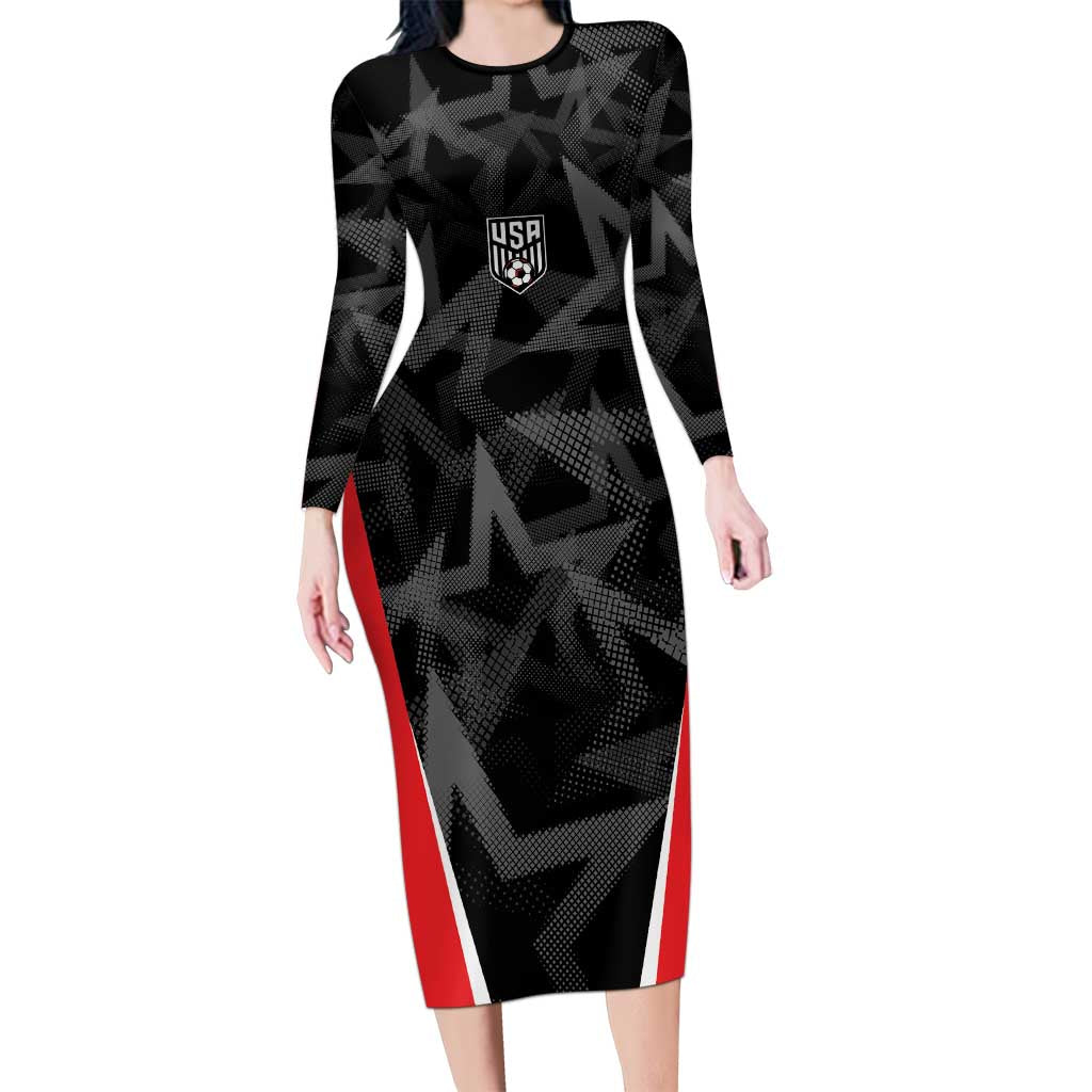 Custom Soccer 2026 USA Long Sleeve Bodycon Dress Black Stars Version