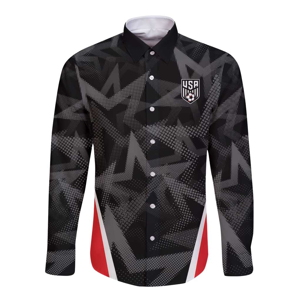 Custom Soccer 2026 USA Long Sleeve Button Shirt Black Stars Version