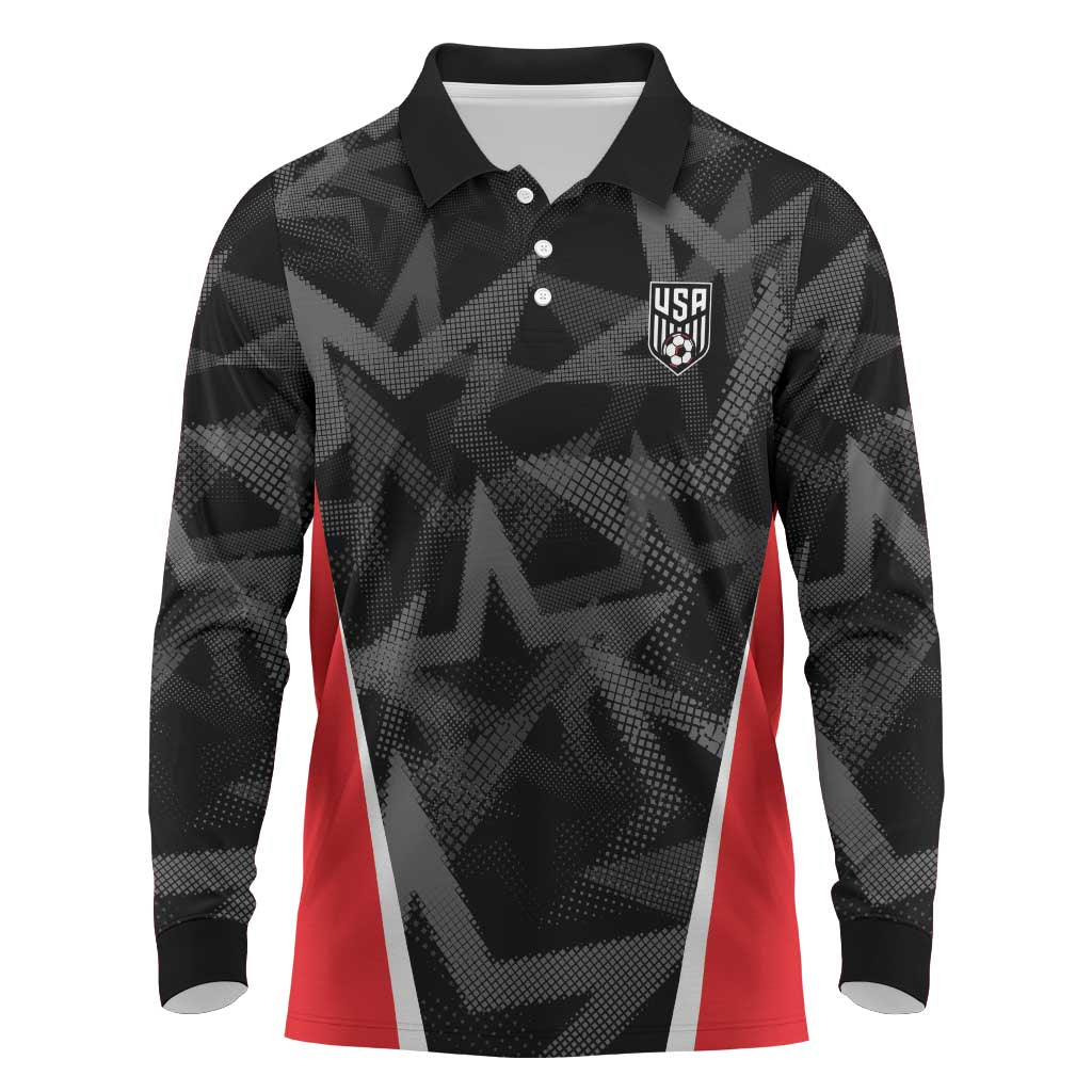 Custom Soccer 2026 USA Long Sleeve Polo Shirt Black Stars Version