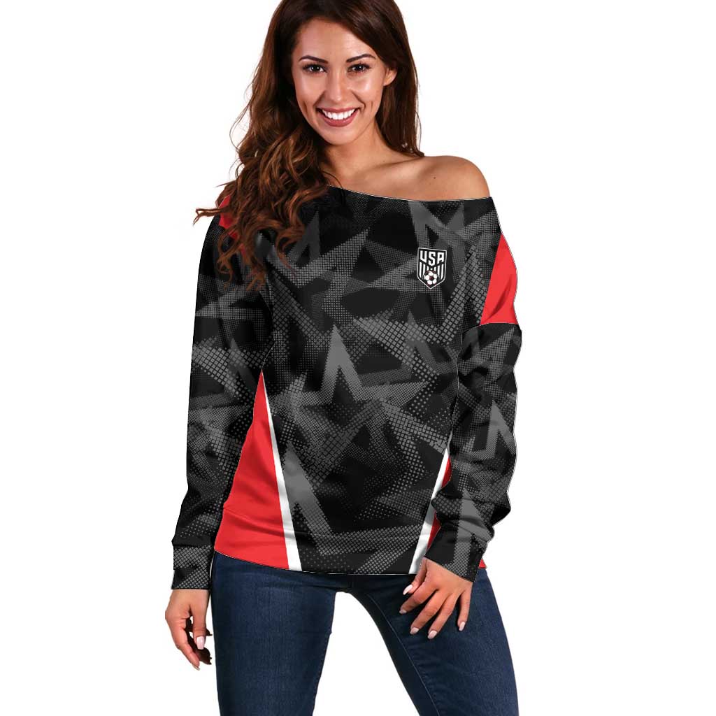 Custom Soccer 2026 USA Off Shoulder Sweater Black Stars Version