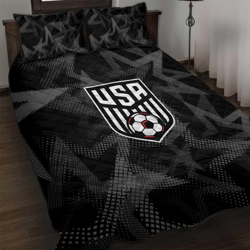 Soccer 2026 USA Quilt Bed Set Black Stars Version