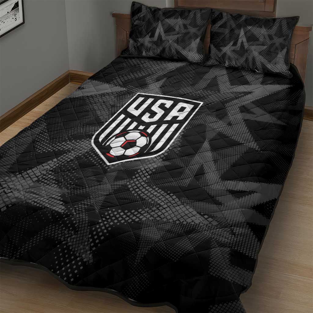 Soccer 2026 USA Quilt Bed Set Black Stars Version