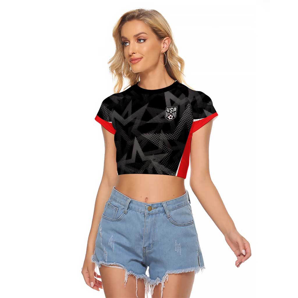 Custom Soccer 2026 USA Raglan Cropped T Shirt Black Stars Version