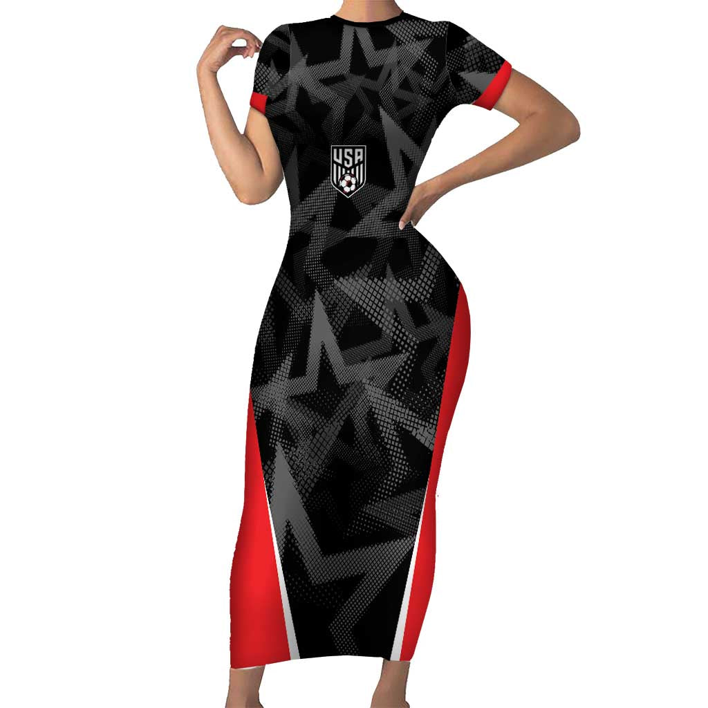 Custom Soccer 2026 USA Short Sleeve Bodycon Dress Black Stars Version