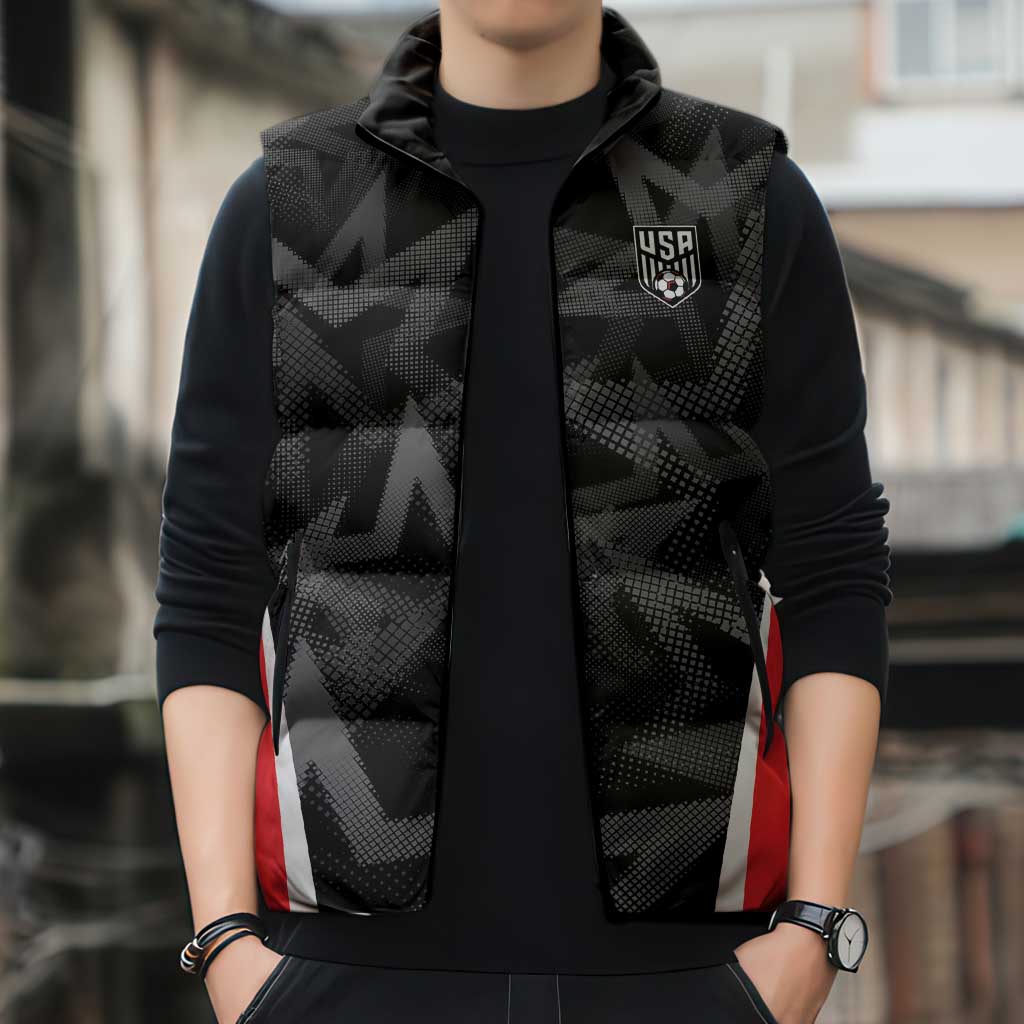 Custom Soccer 2026 USA Sleeveless Puffer Jacket Black Stars Version