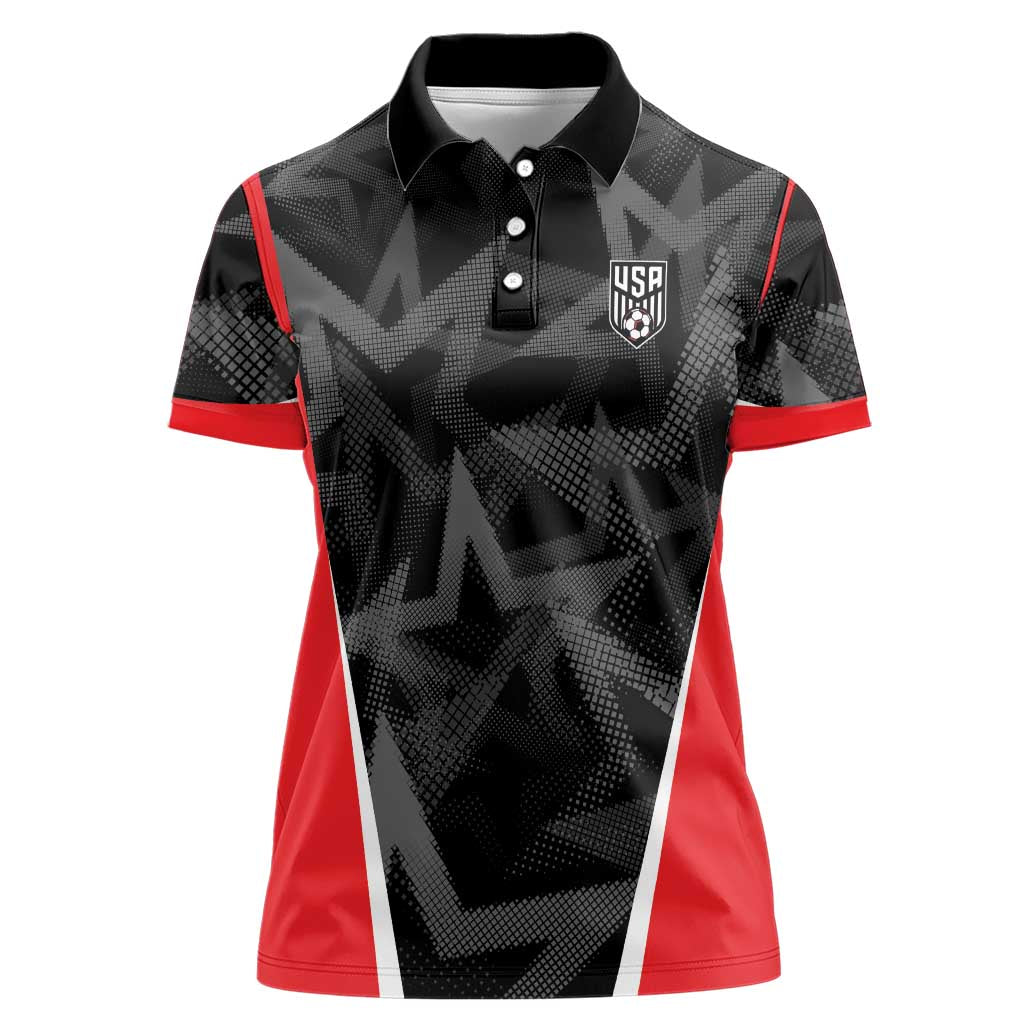 Custom Soccer 2026 USA Women Polo Shirt Black Stars Version