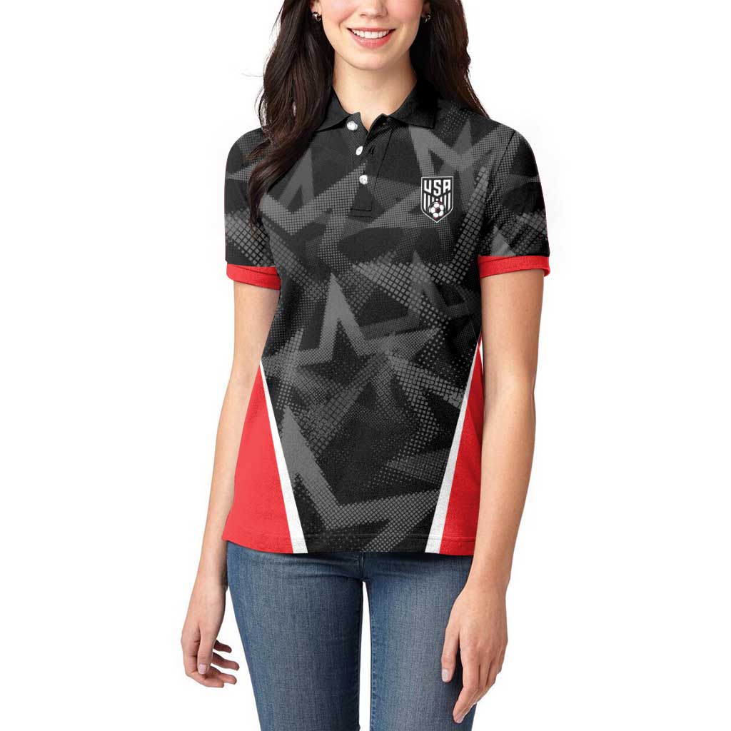 Custom Soccer 2026 USA Women Polo Shirt Black Stars Version
