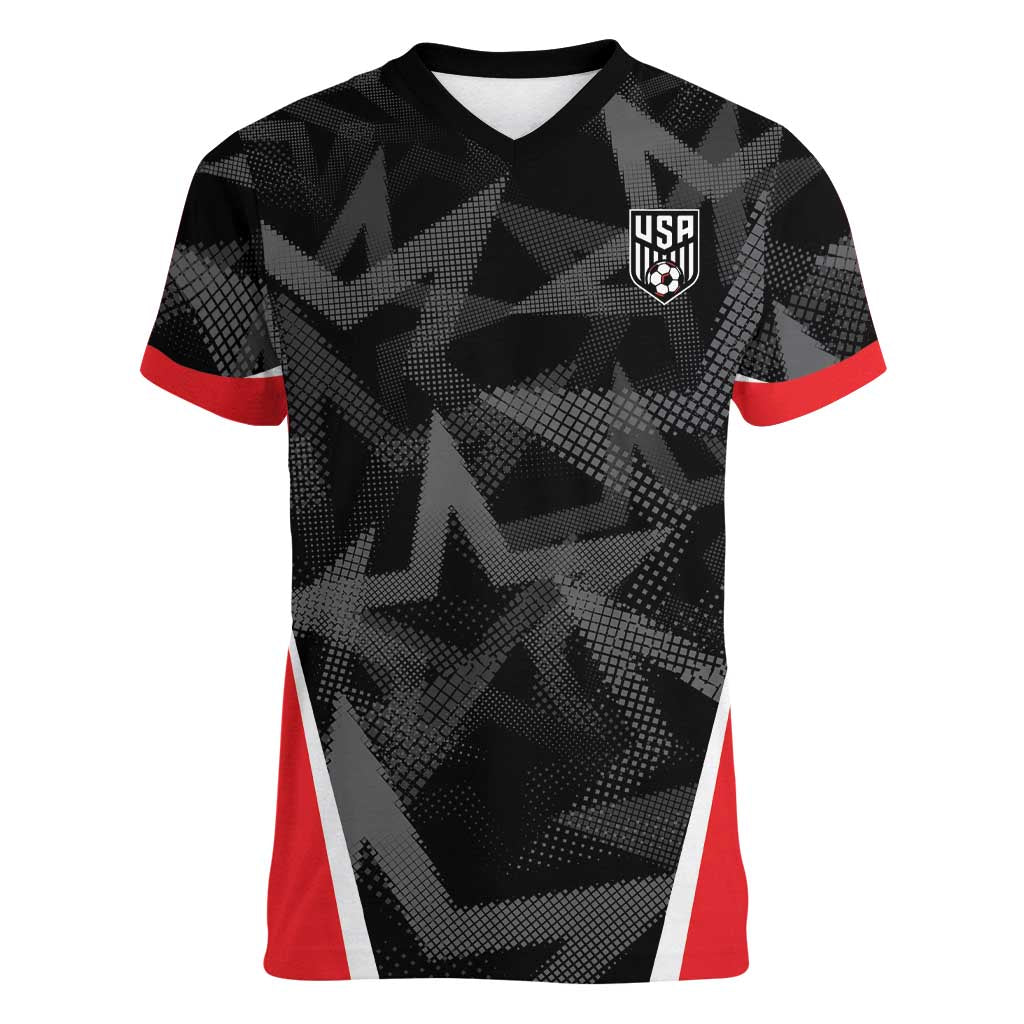 Custom Soccer 2026 USA Women V-Neck T-Shirt Black Stars Version