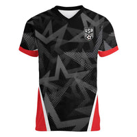 Custom Soccer 2026 USA Women V-Neck T-Shirt Black Stars Version