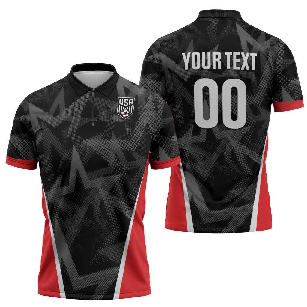 Custom Soccer 2026 USA Zipper Polo Shirt Black Stars Version