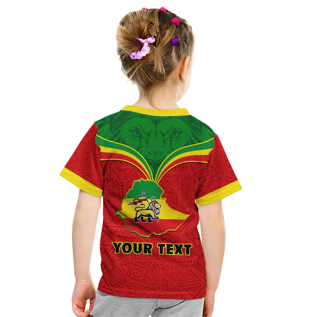 Personalised Ethiopia Kid T Shirt Lion Of Judah Flag Style Special Version - Wonder Print Shop