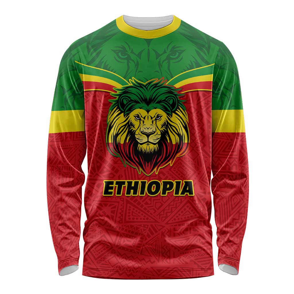 Personalised Ethiopia Long Sleeve Shirt Lion Of Judah Flag Style Special Version LT01