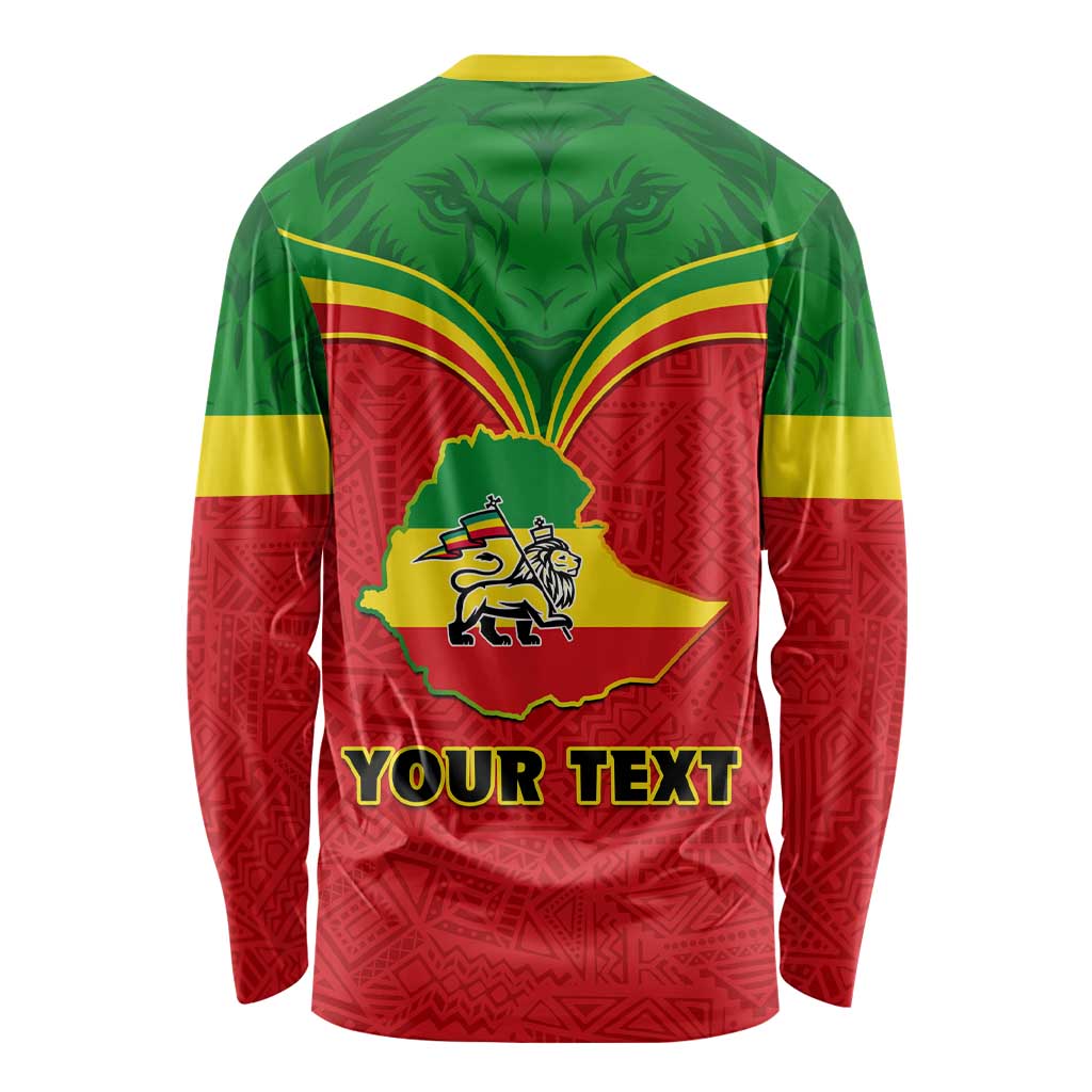 Personalised Ethiopia Long Sleeve Shirt Lion Of Judah Flag Style Special Version LT01
