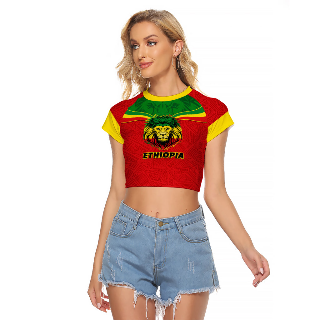 Personalised Ethiopia Raglan Cropped T Shirt Lion Of Judah Flag Style Special Version - Wonder Print Shop
