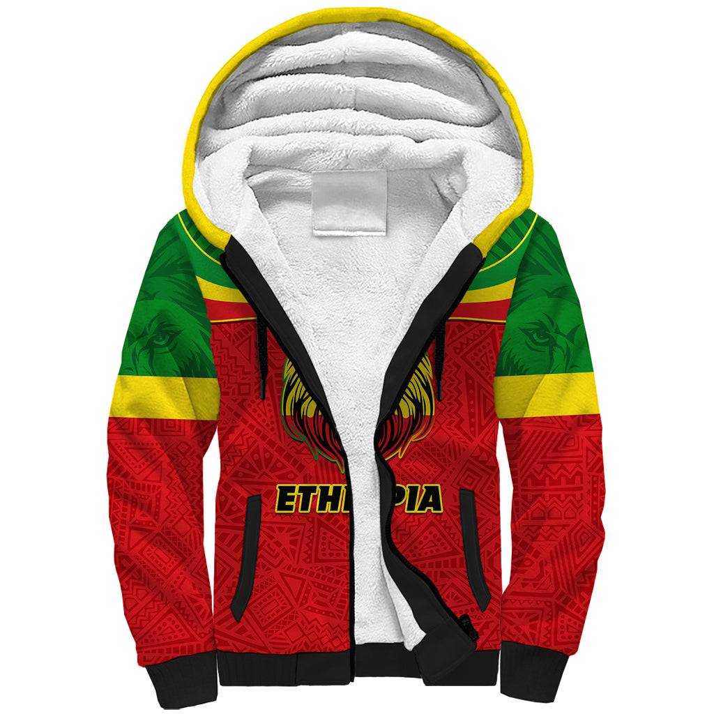 Personalised Ethiopia Sherpa Hoodie Lion Of Judah Flag Style Special Version - Wonder Print Shop
