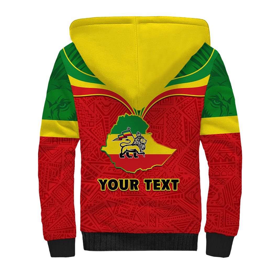 Personalised Ethiopia Sherpa Hoodie Lion Of Judah Flag Style Special Version - Wonder Print Shop
