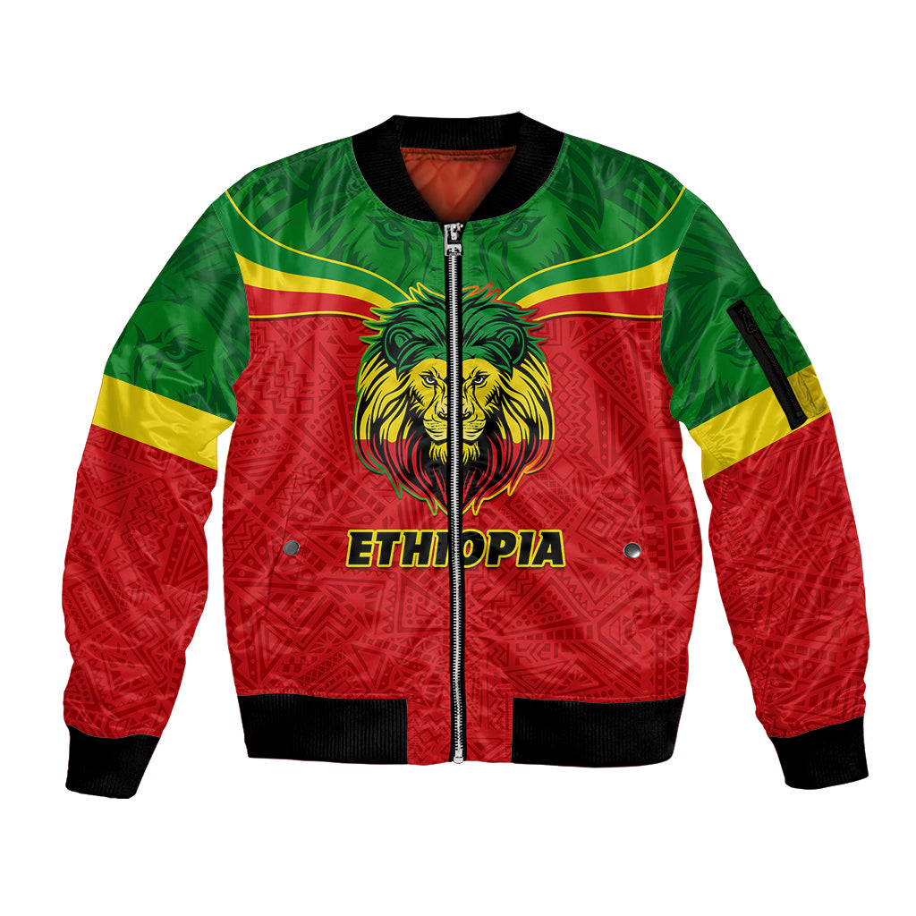 Personalised Ethiopia Sleeve Zip Bomber Jacket Lion Of Judah Flag Style Special Version - Wonder Print Shop