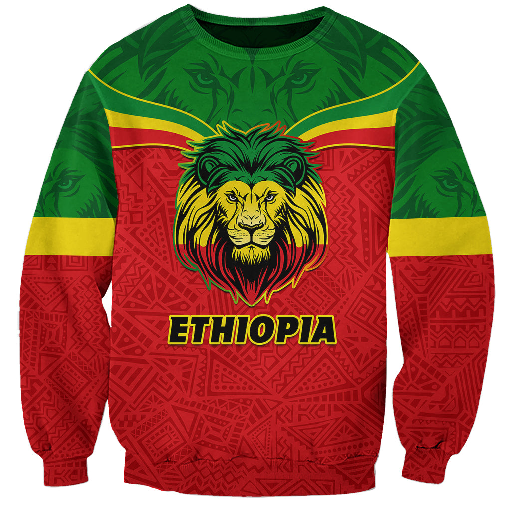 Personalised Ethiopia Sweatshirt Lion Of Judah Flag Style Special Version - Wonder Print Shop
