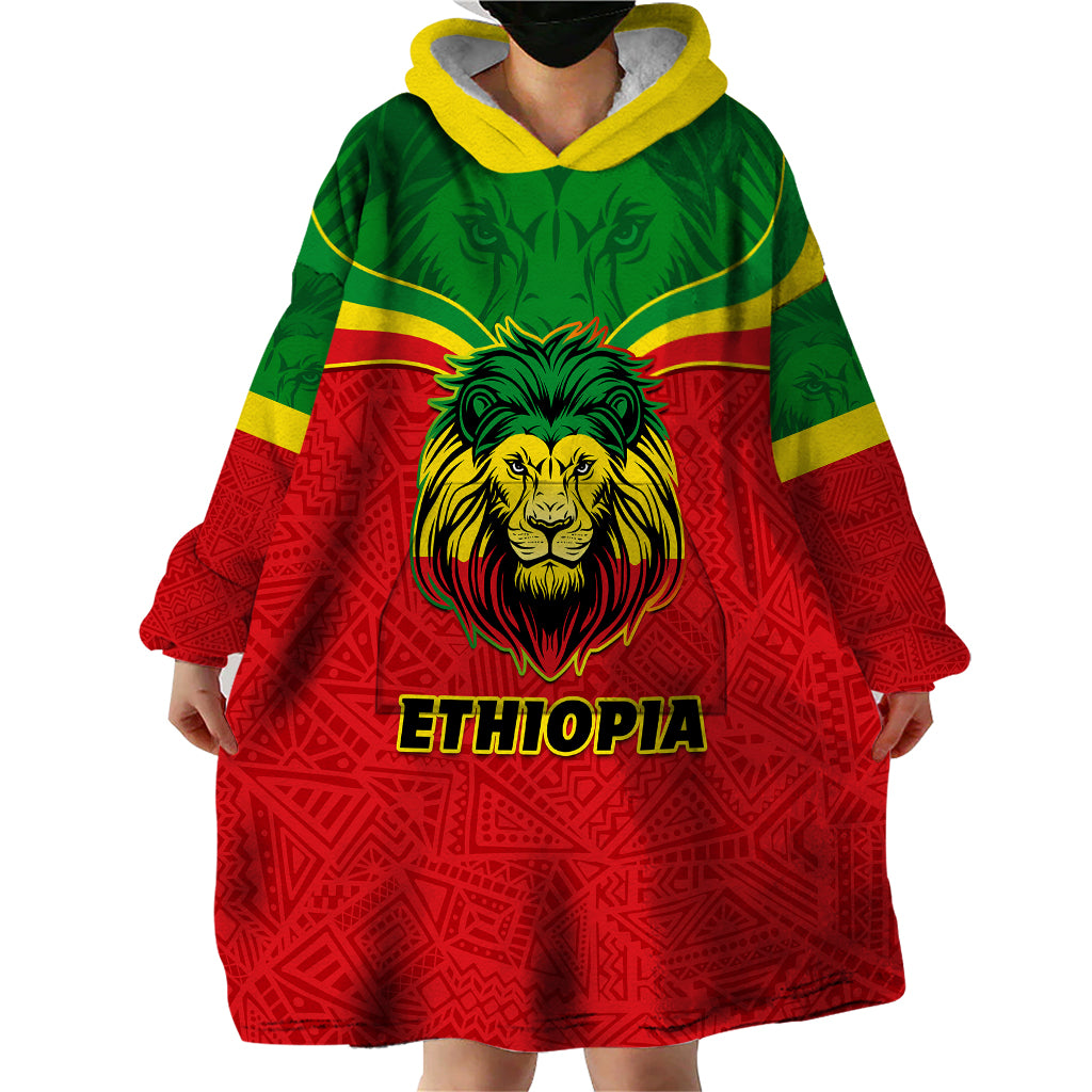 Personalised Ethiopia Wearable Blanket Hoodie Lion Of Judah Flag Style Special Version - Wonder Print Shop