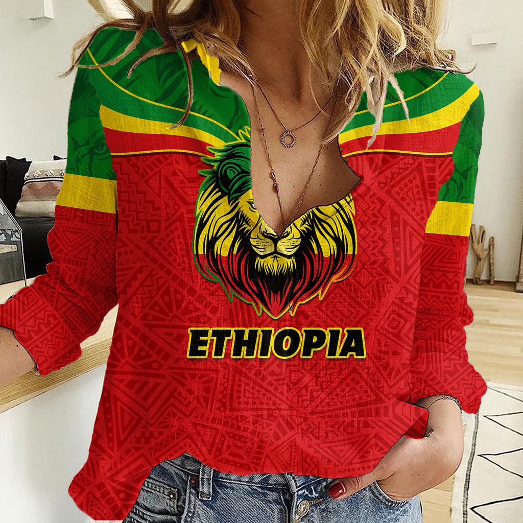 Personalised Ethiopia Women Casual Shirt Lion Of Judah Flag Style Special Version - Wonder Print Shop
