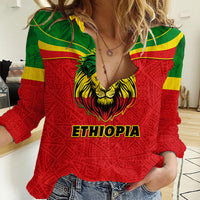 Personalised Ethiopia Women Casual Shirt Lion Of Judah Flag Style Special Version - Wonder Print Shop