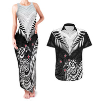 New Zealand Couples Matching Tank Maxi Dress And Hawaiian Shirt Aotearoa Maori Kiwi Black Fern - Wonder Print Shop
