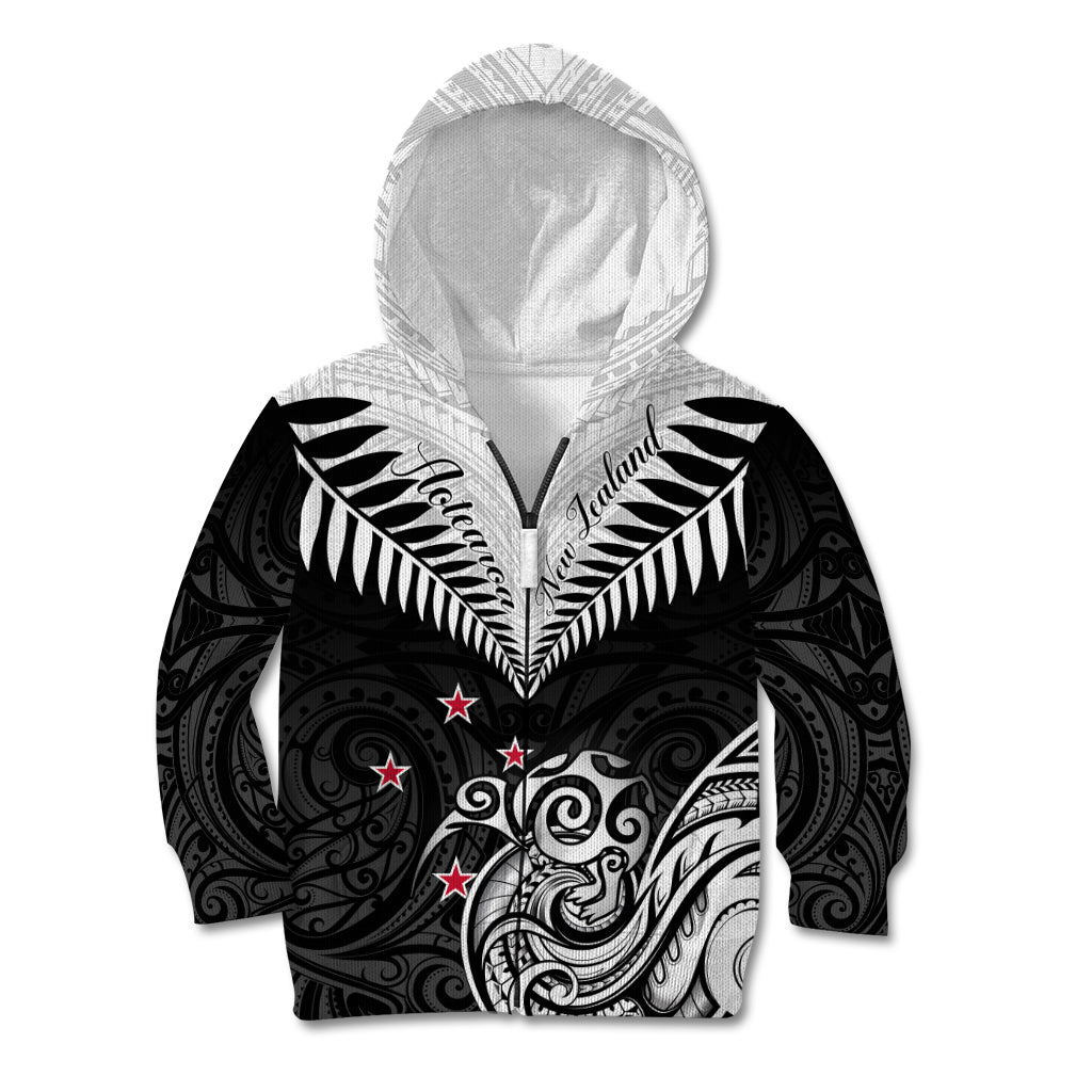 New Zealand Kid Hoodie Aotearoa Maori Kiwi Black Fern - Wonder Print Shop