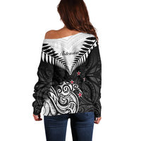 New Zealand Off Shoulder Sweater Aotearoa Maori Kiwi Black Fern - Wonder Print Shop
