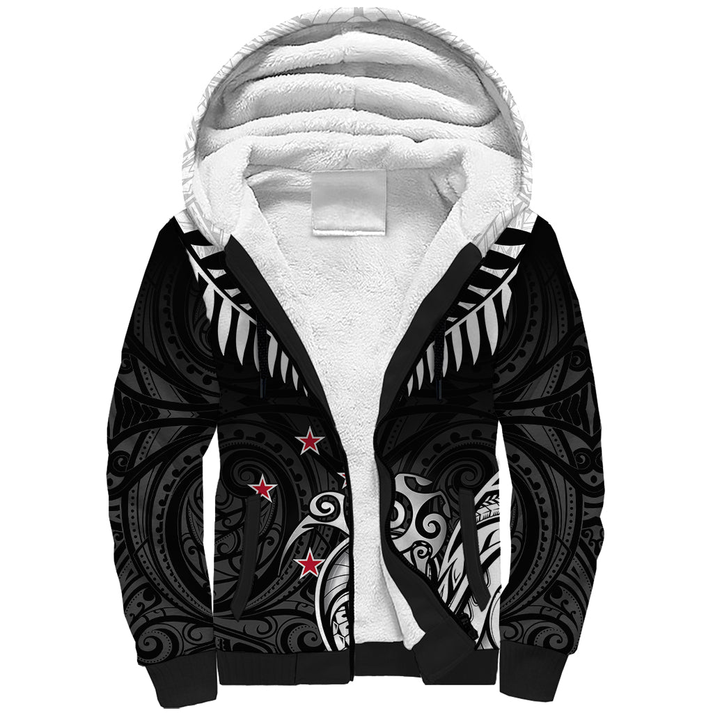 New Zealand Sherpa Hoodie Aotearoa Maori Kiwi Black Fern - Wonder Print Shop