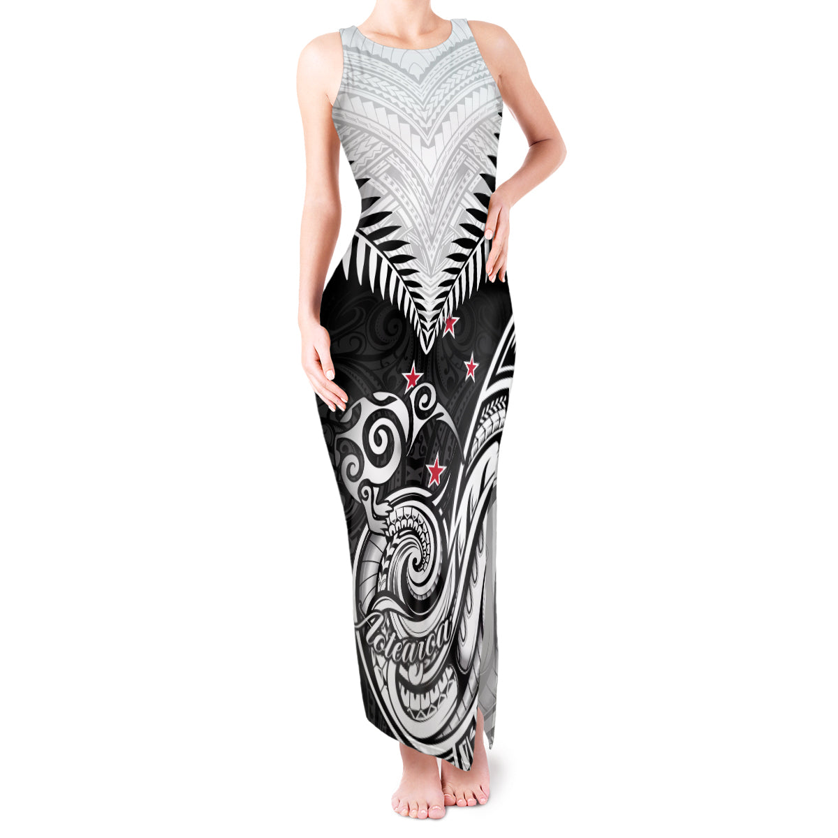 New Zealand Tank Maxi Dress Aotearoa Maori Kiwi Black Fern - Wonder Print Shop