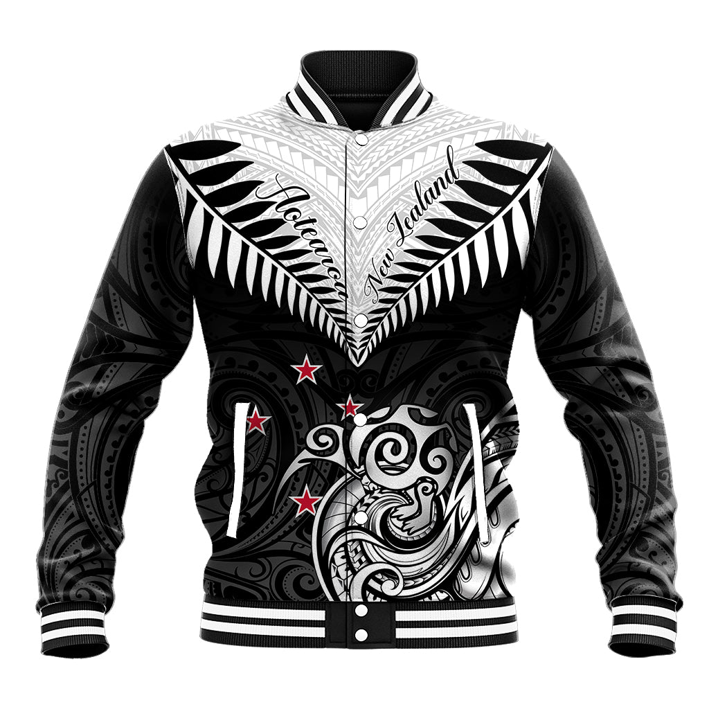 Personalised New Zealand Baseball Jacket Aotearoa Maori Kiwi Black Fern - Wonder Print Shop